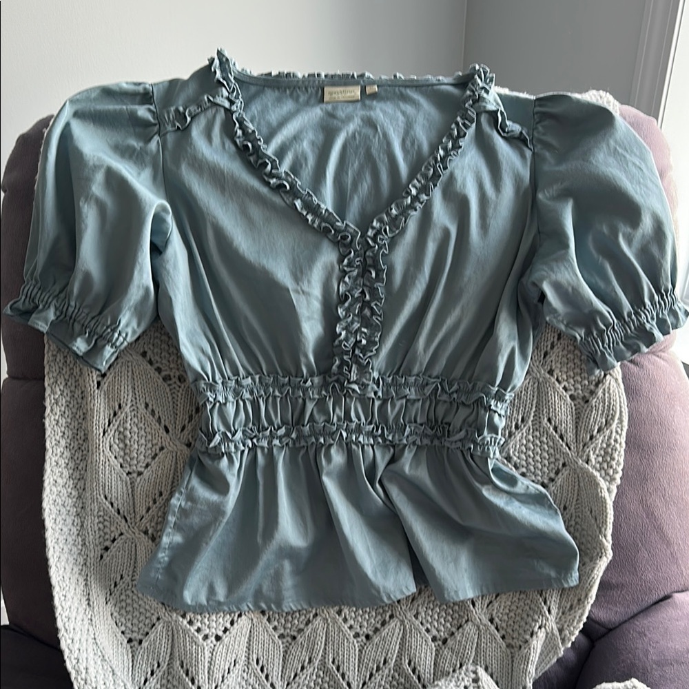 Spartina 449 Light Blue Ruffle V-Neck Peplum Blouse